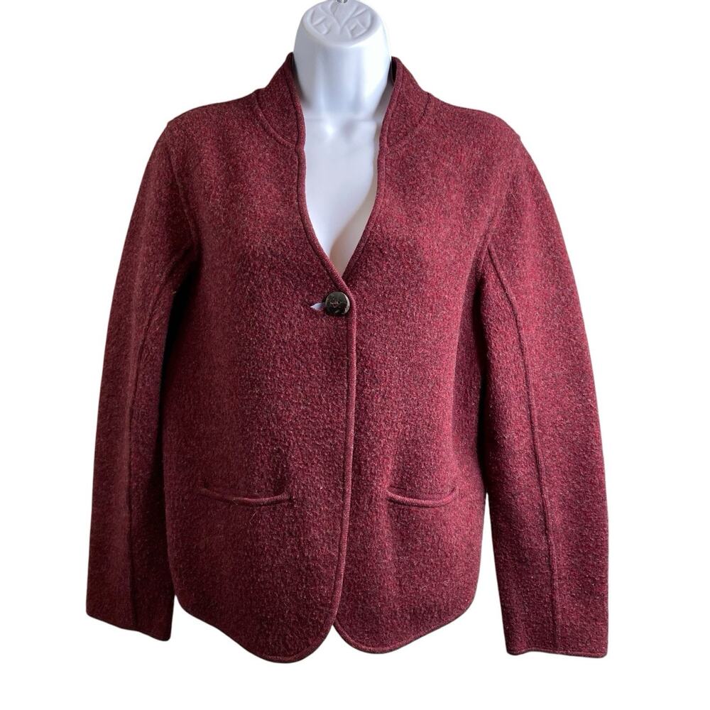 Eileen Fisher Burgundy Cotton‎ Lambswool Blend Jacket Size M Petite Lagenlook